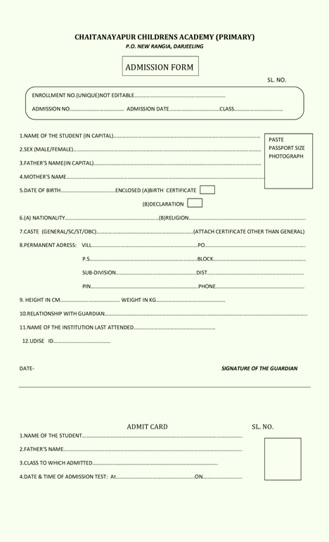 Admission Frm